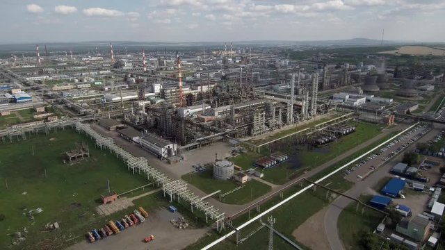Gazprom neftekhim Salavat. Aerial view of the petrochemical complex.