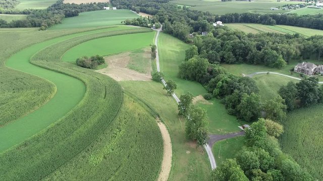 Aerial View of Amish Farms and Farmhouses Lancaster County Pennsylvania