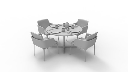 3d rendering of a dinning set isolated in white studio background