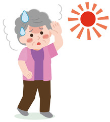 高齢女性　熱中症　Ⅰ度　イラスト
