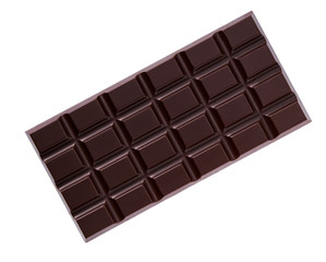 Chocolate bar isolated on white background, top view.
