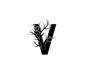 V Letter and Dead Branch  Logo Icon. 