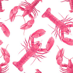 Watercolor sea life lobster pattern