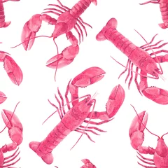 Wallpaper murals Ocean animals Watercolor sea life lobster pattern