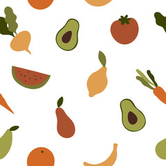 Seamless pattern with fruits and vegetables.