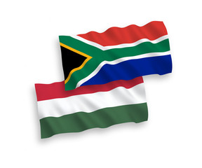 Flags of Republic of South Africa and Hungary on a white background