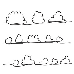 Continuous line drawing. Clouds.doodle hand drawing style