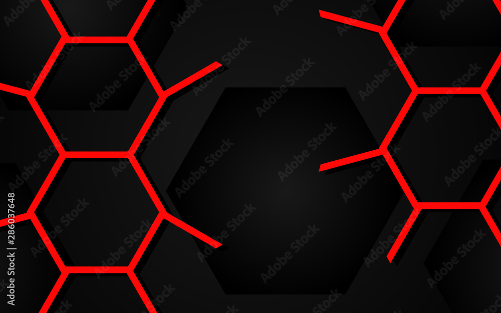 Aufkleber abstract black structure a combination red color and hexagon pattern texture. luxury technology conc