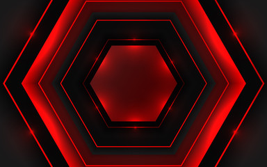 Abstract black structure a combination red color and hexagon pattern texture. Luxury technology concept and modern futuristic shape