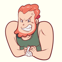 Fototapeta premium Angry muscle man crumpling paper