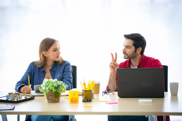 modern creative and design worker concept, Group Of Asian and Multiethnic Business people with casual suit talking and brainstorming with happy action in creative style in the modern workplace