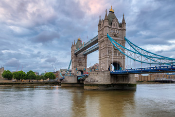 Fototapeta na wymiar Spectacular Tower Bridge in London, UK at evening time with beautiful clouds.