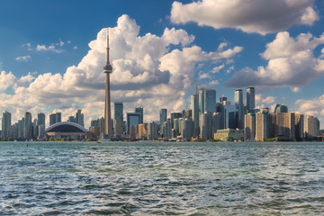 Spectacular Toronto city skyline with CN Tower at sunny day, - Toronto, Ontario, Canada.