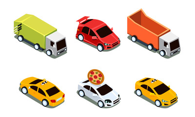 City Transport Set, Urban Public and Freight Vehicles Vector Illustration