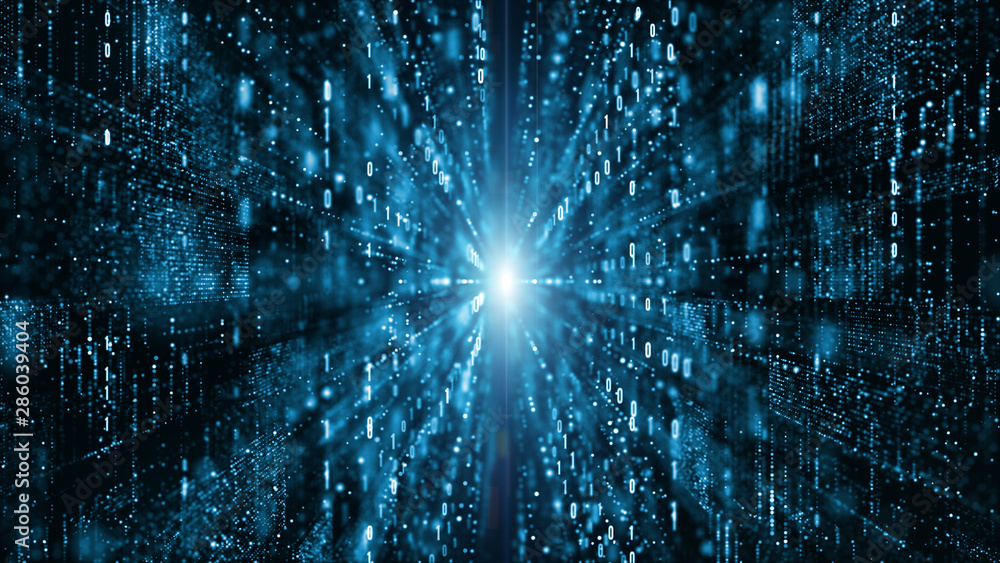 Poster digital cyberspace particles and digital data network connections concept