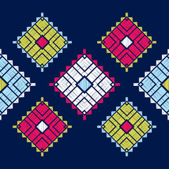 Ethnic boho seamless pattern. Lace. Embroidery on fabric. Patchwork texture. Weaving. Traditional ornament. Tribal pattern. Folk motif. Can be used for wallpaper, textile, wrapping, web. 