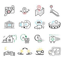 Set of different flat vector icons on the theme of tourism. events and pastime during the day