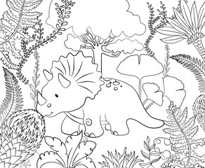 Hand drawing coloring with dinosaurs for kids