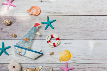 Top view of marine decoration on white background. Nautical concept.