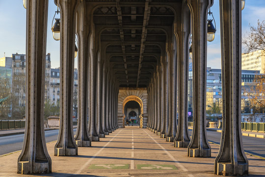Paris France city skyline at Pont de Bir-Hakeim bridge