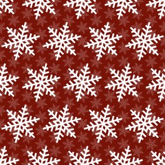 Fototapeta na wymiar Snowflakes seamless pattern. Christmas falling snowflake on red backdrop