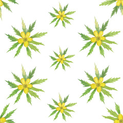 watercolor seamless pattern with forest yellow spring flowers