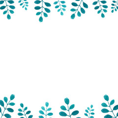 Watercolor border with turquoise leaves