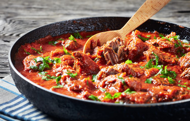 close-up of spicy Beef Stew in tomato sauce