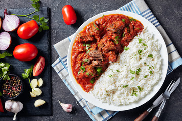 Beef Stew in tomato sauce with rice