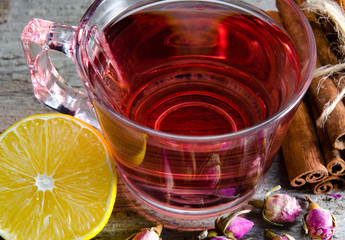 Fruit berry tea in the cup served on table