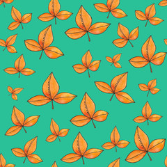 Seamless decorative template texture with orange leaves. Seamless stylized leaf pattern