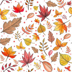 Fototapeta na wymiar Seamless decorative template texture with red and orange leaves. Seamless stylized leaf pattern