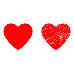 Heart icon and grunge red heart vector, isolated illustration