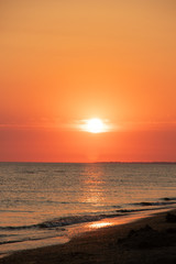 Summer sea at sunset. seascape background. summer evening landscape. sea waves. summer sunset. black sea