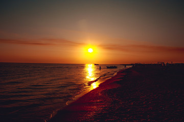 Summer sea at sunset. seascape background. summer evening landscape. sea waves. summer sunset. black sea