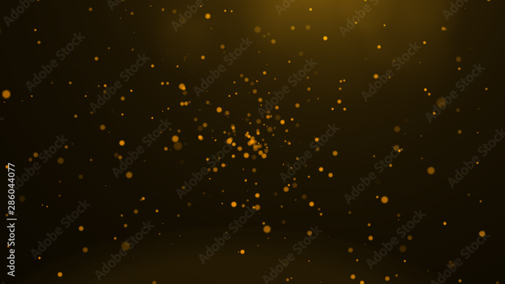 Poster golden abstract sparkles or glitter lights. festive gold background. defocused circles bokeh or part
