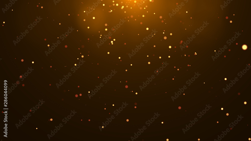 Poster golden abstract sparkles or glitter lights. festive gold background. defocused circles bokeh or part