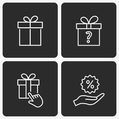 Gift box vector icon set on black background.