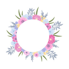 Fototapeta na wymiar White circle inside a flower arrangement. Vector illustration on a white background.