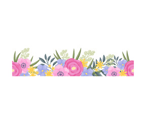 Floral arrangement with a flat bottom edge. Vector illustration on a white background.