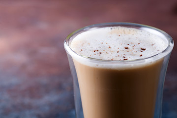 Closeup chocolate Coffee on stone background, copy space