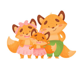 Obraz na płótnie Canvas Humanized family of foxes stands. Vector illustration on a white background.