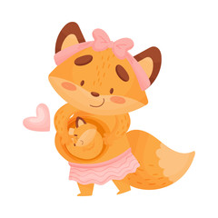 Humanized pregnant mom fox. Vector illustration on a white background.