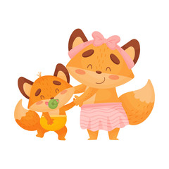 Obraz na płótnie Canvas Mom is a fox with a little son. Vector illustration on a white background.