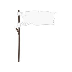white flag on a stick. Isolated illustration on a white background in cartoon style. Design element.