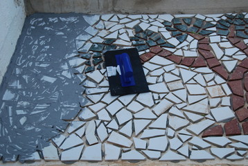 Grouting Mosaic Tiles on Step