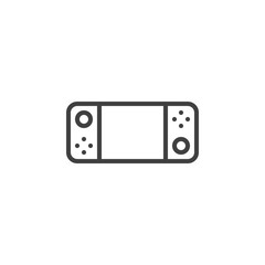 Obraz premium Portable game console line icon. linear style sign for mobile concept and web design. Gamepad with display and buttons outline vector icon. Symbol, logo illustration. Vector graphics