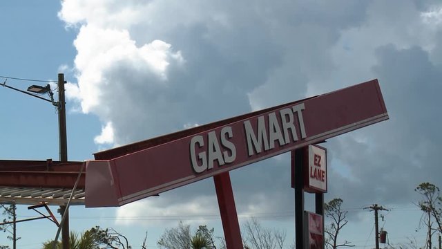A gas station in Lynn Haven, Florida ruined by Hurricane Michael, 2018