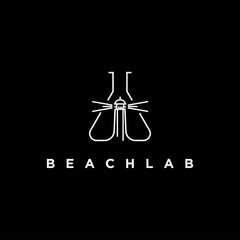 tube test laboratory with beach icon logo design.Beach bay lab logo inspiration	