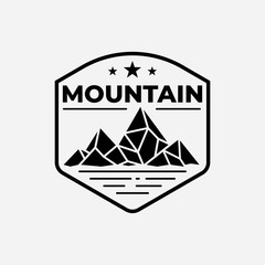 mountain with lake logo design vector template.Mountain badge symbol inspiration